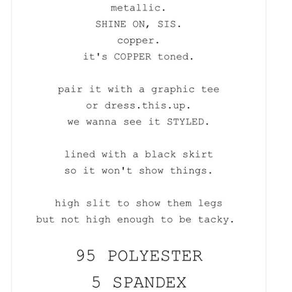 NWT! StUnNiNg Boutique Metallic Copper Slit Skirt! FaBuLoUs! ❤️ - Picture 6 of 8